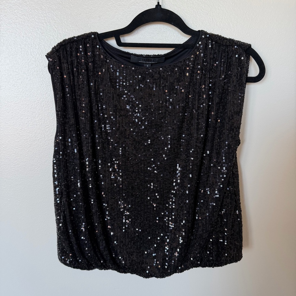 WHITE HOUSE BLACK MARKET Black Sequin Blouse